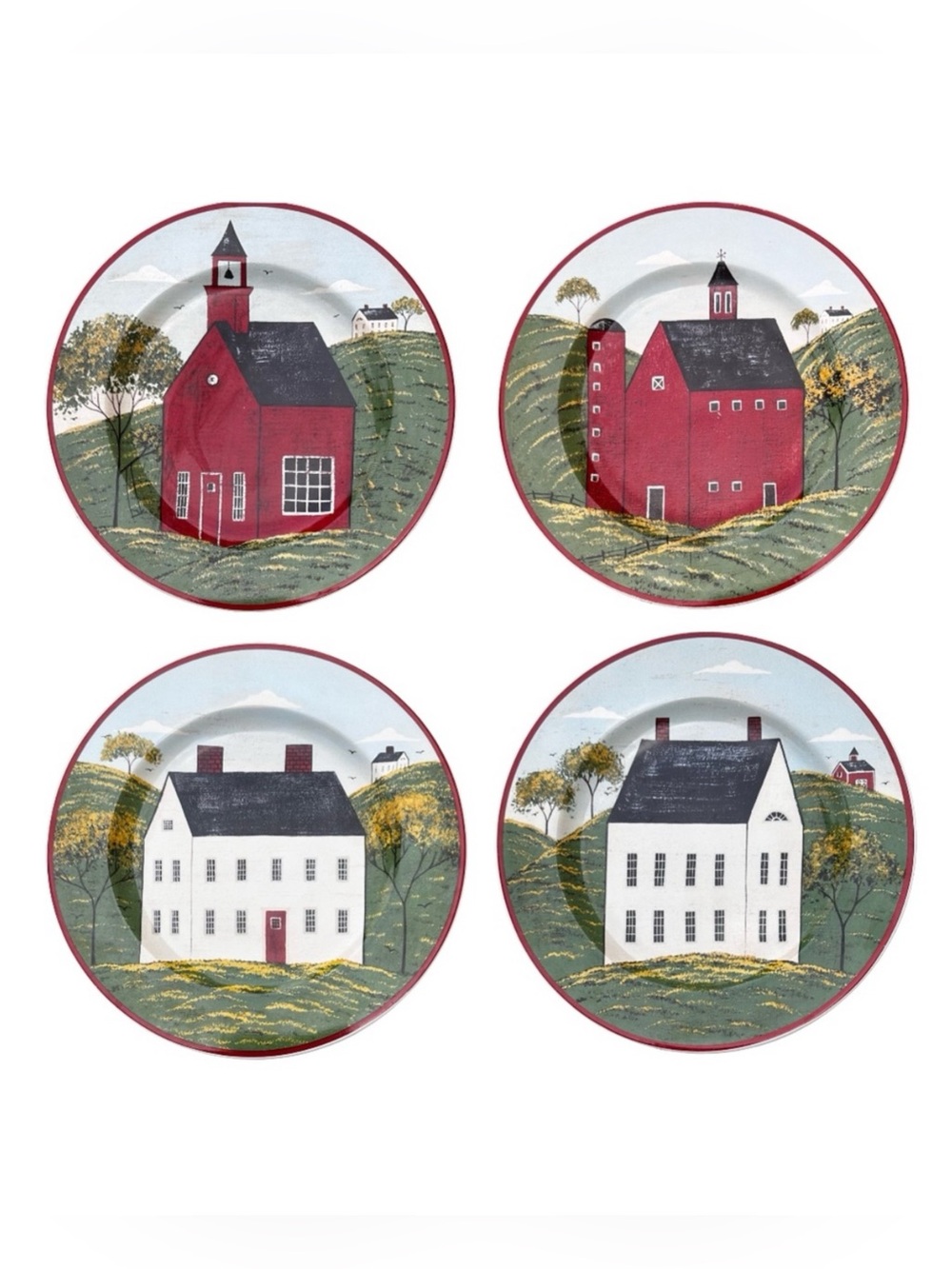 Sakura Warren Kimble Barns Salad Dessert Plate 8 Set of 4 Brandon House Vintage